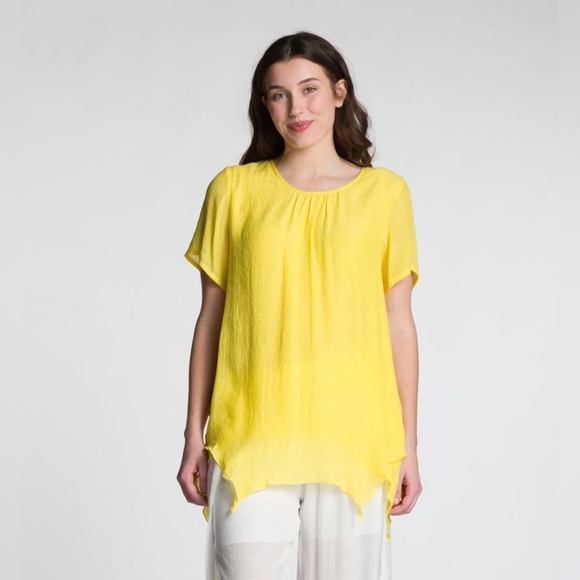 Short Sleeve Layered Top with Button Detail-Lemon - Picture 1 of 4